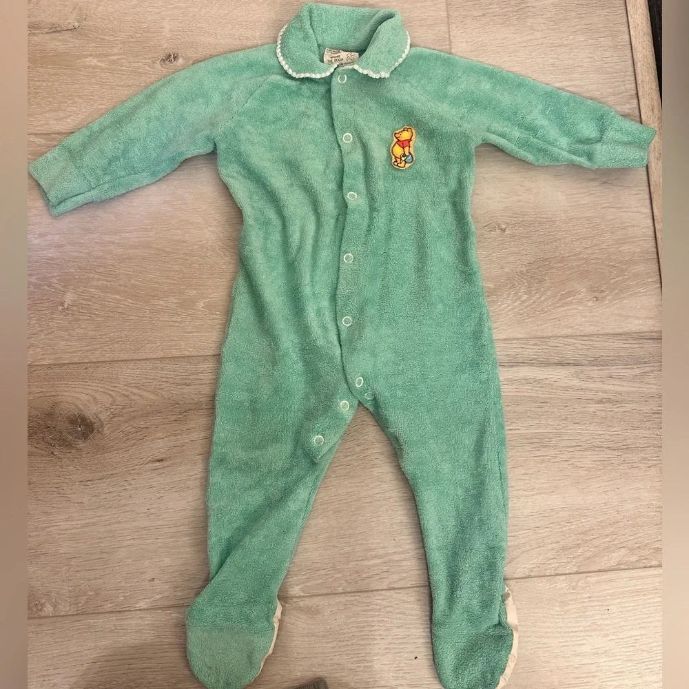 Vintage 80s Disney Winnie the Pooh Terry Cloth Footed Sleeper USA